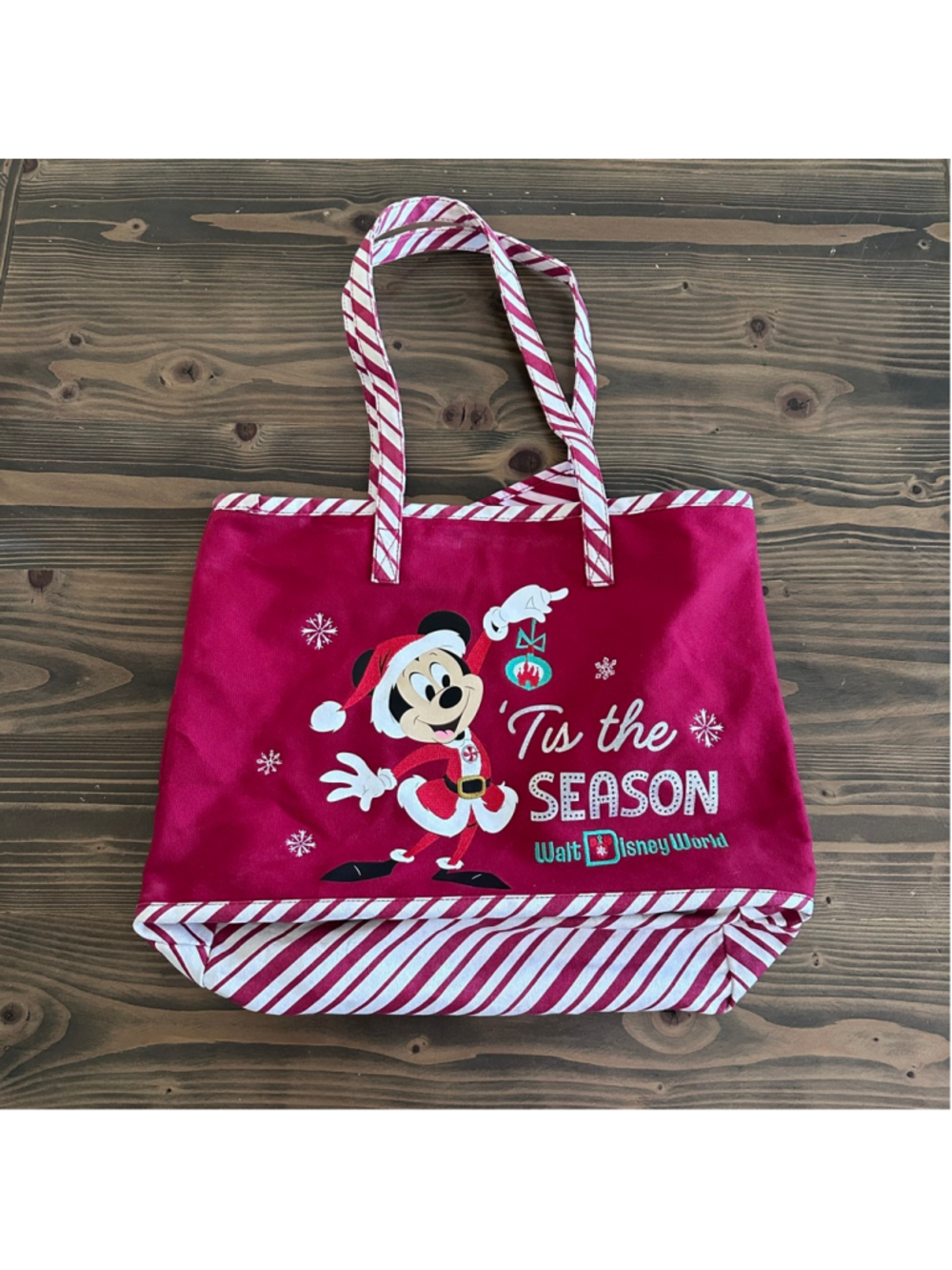 Disney Christmas Mickey Mouse Tote Bag Red White Walt Disney World Holiday